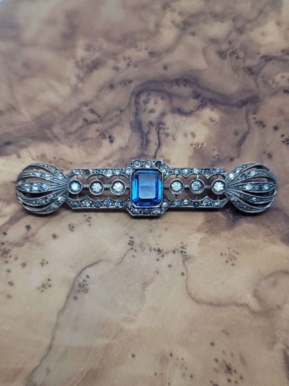 Antique Art Deco Sterling & Paste Bar Brooch